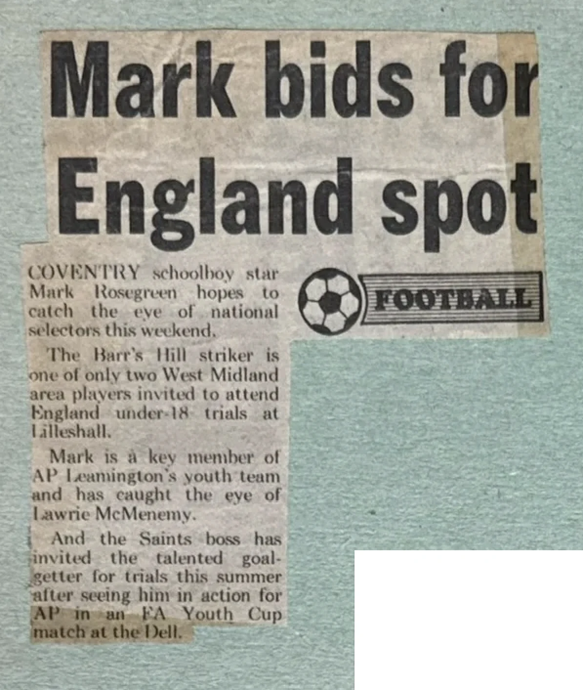 Mark bids for England spot