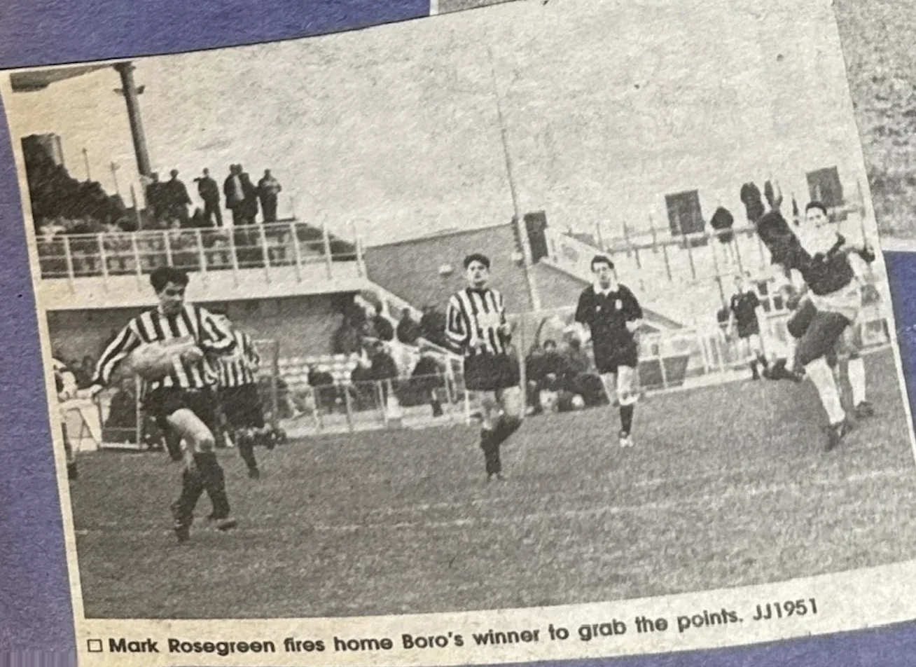 Mark Rosegreen fires home Boro's winner to grab the points. JJ1951
